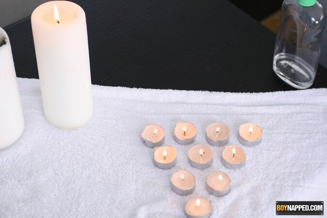 Rent boy Liam King suffers red-hot wax on cock and balls