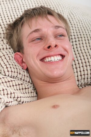 Luke tied blindfolded and tickled to huge cum