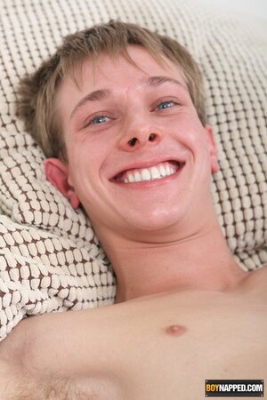 Luke tied blindfolded and tickled to huge cum