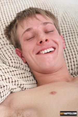 Luke tied blindfolded and tickled to huge cum