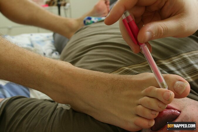 Crew tickles Nico James feet then fists with foot