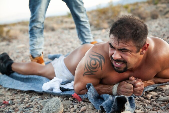 Ryan Rose blindfolds and breeds Draven Navarro in the desert