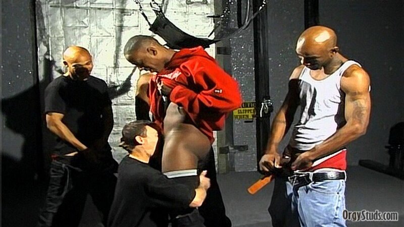 White bottom gets gangbanged by black hunks