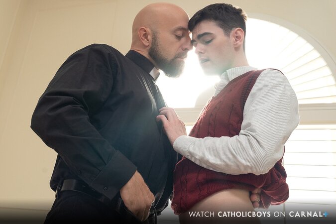 Altar boy Tyga gets rimmed and bred by Adam Snow on the prayer bench