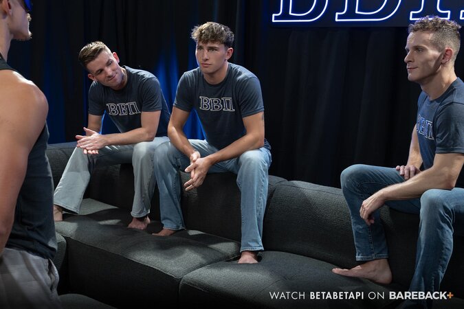 Three frat bros gangbang and breed pledge Hunter Nash