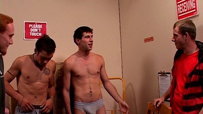 Three studs welcome new guy DJ with raw threesome fuck