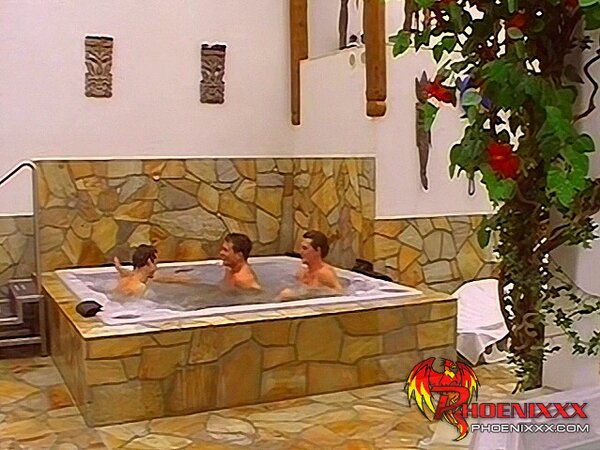 Stephen, Alexander and Paul threeway fuck in outdoor whirlpool