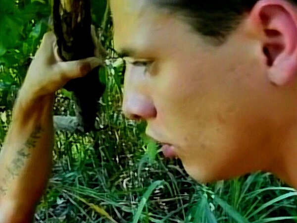 Tattooed Davison rides Eduardo’s cock in the jungle