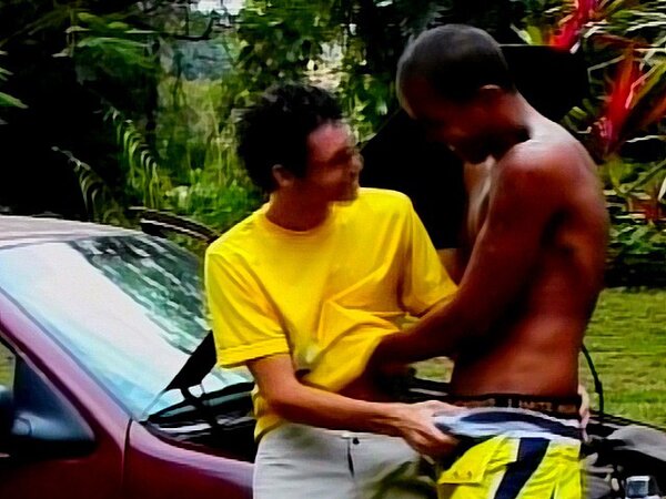 Lavar bends blatino Annders over the car and breeds him