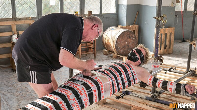 Master Sebastian Kane straps blond twink Jamie Kelvin down and drains every drop