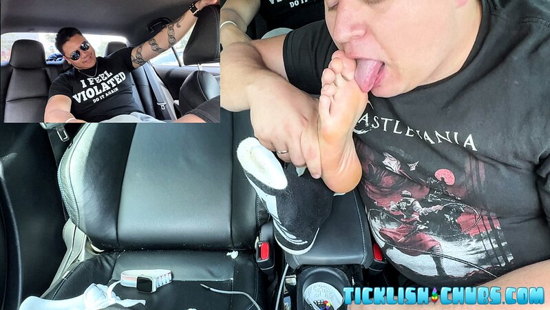 Milus gets his sweaty gym feet worshiped and tickled after the drive