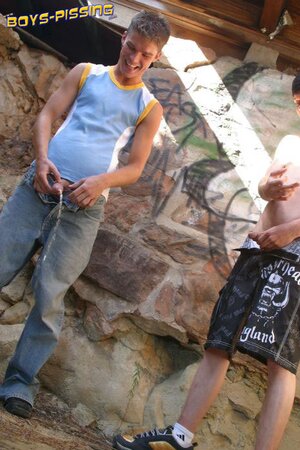 Naughty twinks Ian and Brady piss together under the bridge like true troublemakers