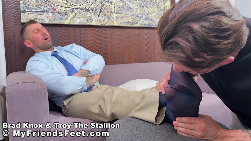 Boss Brad Knox makes new hire Troy The Stallion worship his dress socks and bare feet