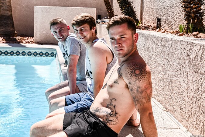 Andrew Delta, Sage Rouxe and Kyle Harper sneak away for a wild military threesome on base