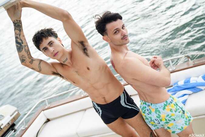 Enzo Muller and Angel Elias fuck raw on a boat under the open sky