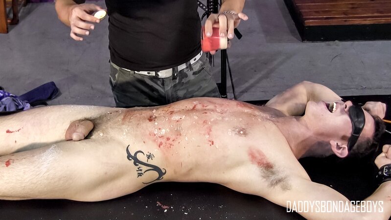 Master Alec pours hot wax all over blindfolded college boy Trey