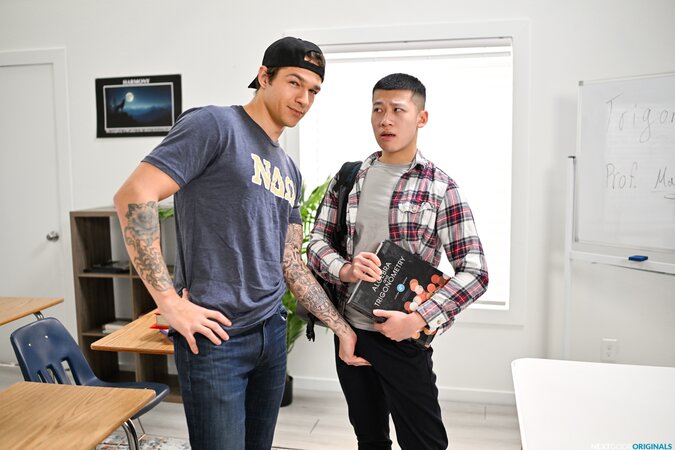 Frat boy Jayden Marcos offers his ass to quiet student Ricky Lee for help with class