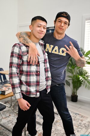 Frat boy Jayden Marcos offers his ass to quiet student Ricky Lee for help with class