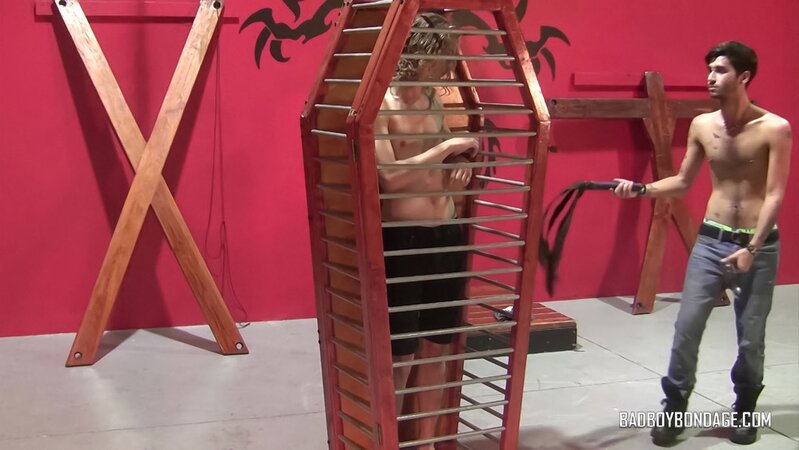 Ryann Ruckers unleashes his full collection of floggers on bound Chris Wayne