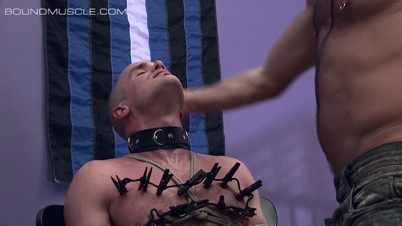 Master Derek Da Silva rips clothespins from pup Cullen Cable’s sensitive skin
