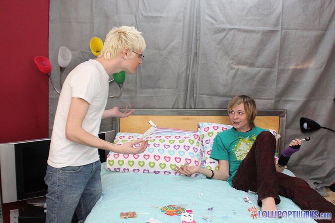 Tiny pierced twink Miles Pride pays for stealing lollipops by taking Timo’s cock
