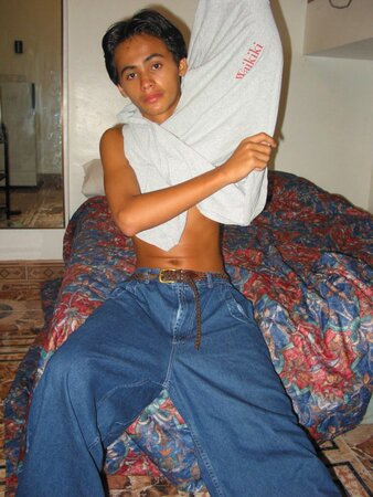 Cute thin filipino twink Charlie shows off his hard young cock