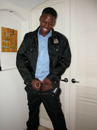 Amateur black serviceman strips and strokes his heavy swollen balls