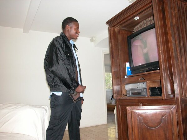 Amateur black serviceman strips and strokes his heavy swollen balls