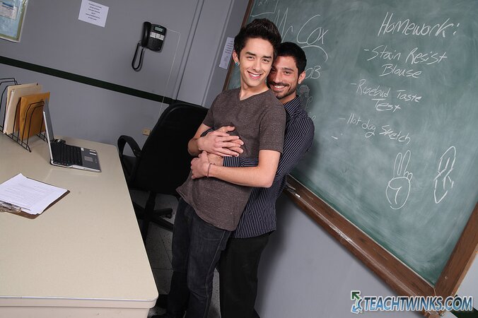 Horny student Jason Alcok stays after class to show teacher Harry Cox his problem