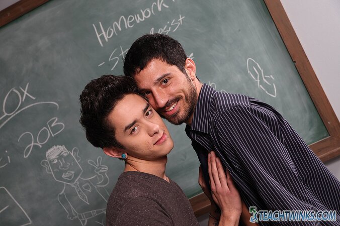 Horny student Jason Alcok stays after class to show teacher Harry Cox his problem