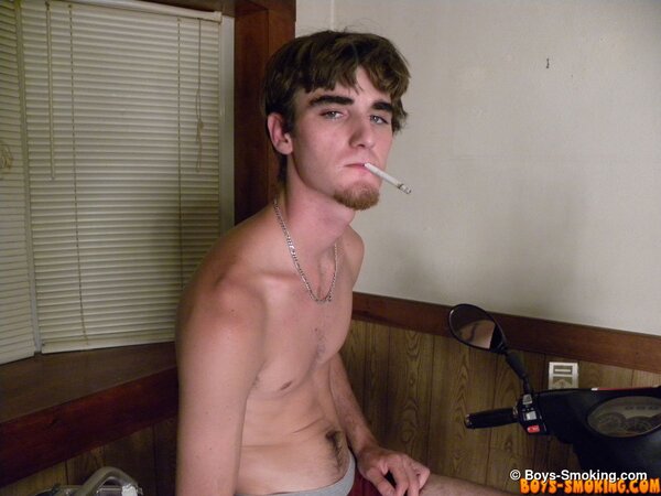 Straight boy Duke smokes and cums all over his scooter and bush
