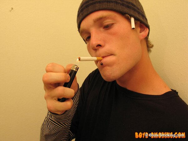 Skater boy Viper jerks his thick dick while smoking Newports in the bathroom