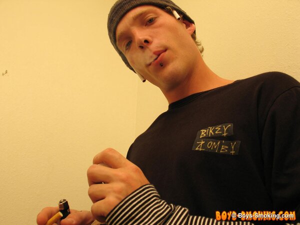 Skater boy Viper jerks his thick dick while smoking Newports in the bathroom