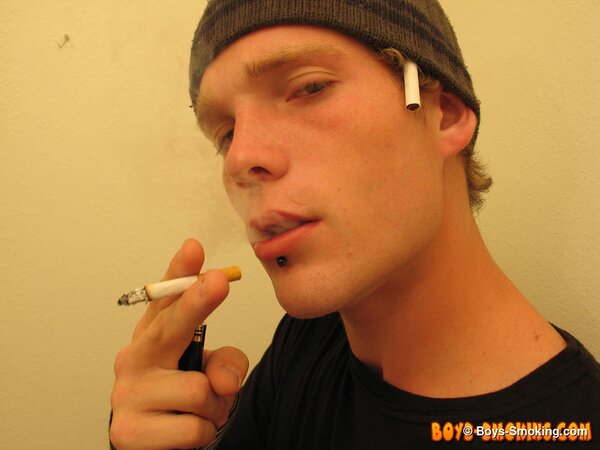 Skater boy Viper jerks his thick dick while smoking Newports in the bathroom