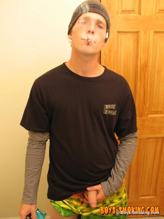 Skater boy Viper jerks his thick dick while smoking Newports in the bathroom
