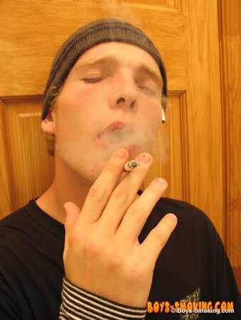 Skater boy Viper jerks his thick dick while smoking Newports in the bathroom