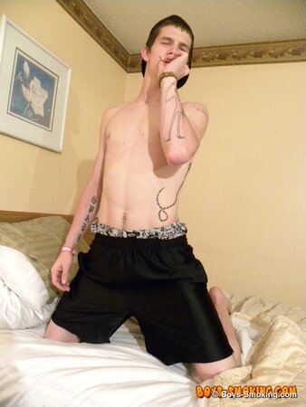Buff twink Lex chainsmokes Newports while jerking his throbbing meat