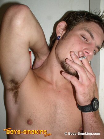 Straight boy Maxx smokes Marlboros and Salems while stroking out a thick load