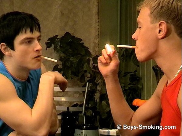 Roma and Gus smoke together then swap blowjobs and bareback fuck
