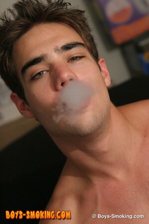 19 year old buff boy Zack lights up and strokes in his garage