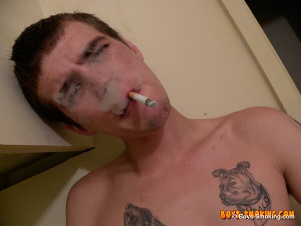 Horny twink Cain smokes hard while stroking his throbbing boner