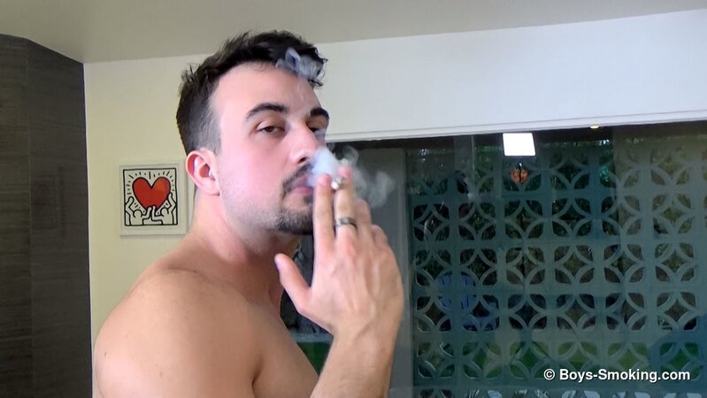 Mason Lear rewards himself after the gym with a smoke and a big cum load