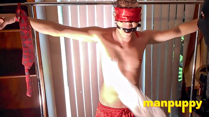 Blindfolded Leo Blue gets his nipples and feet tickled by masked Richard Lennox
