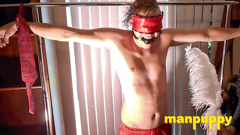 Blindfolded Leo Blue gets his nipples and feet tickled by masked Richard Lennox