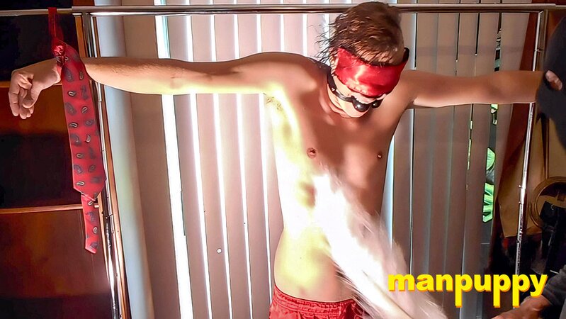 Blindfolded Leo Blue gets his nipples and feet tickled by masked Richard Lennox