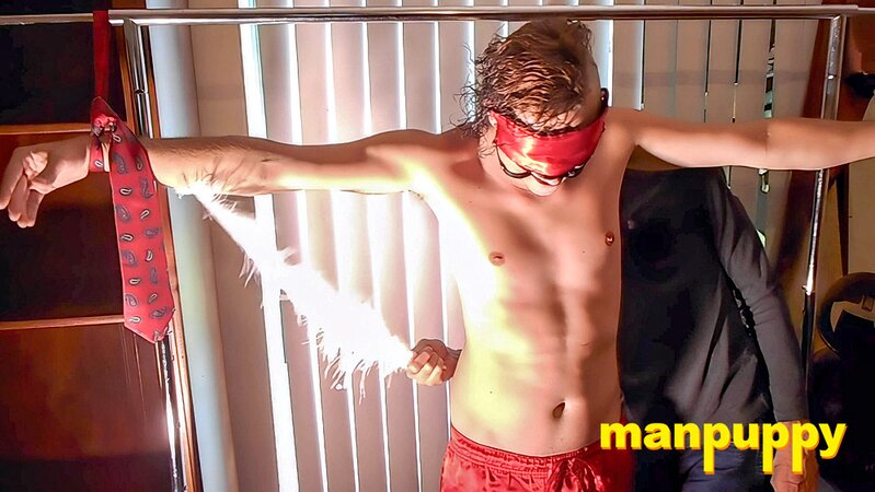 Blindfolded Leo Blue gets his nipples and feet tickled by masked Richard Lennox