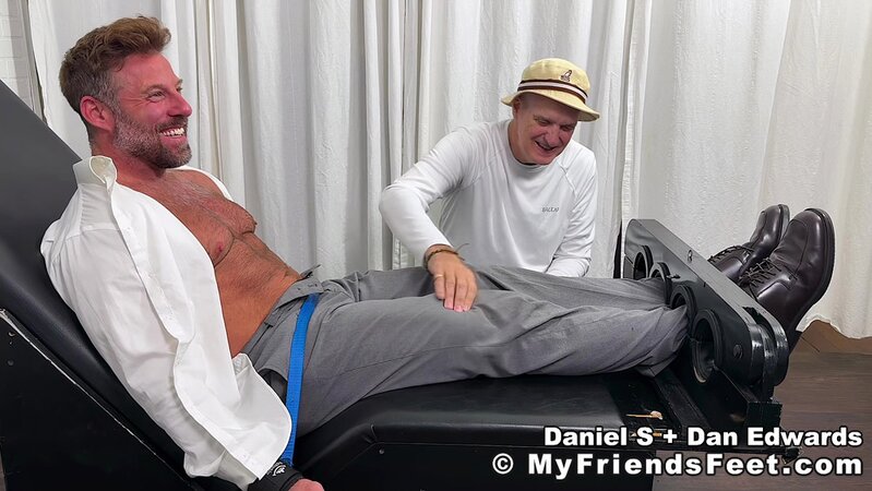 Daniel S howls with laughter as Dan Edwards joins the foot tickling show
