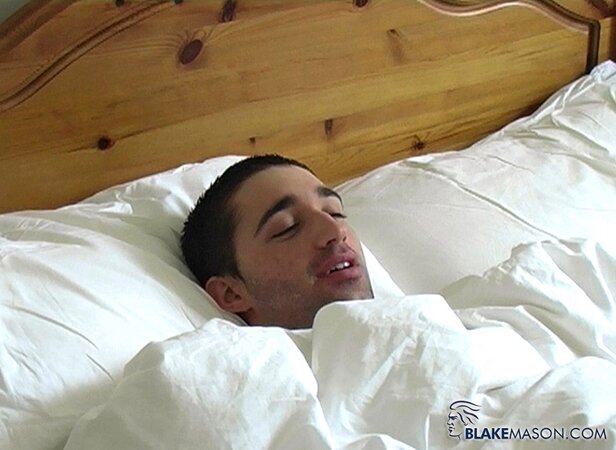 Cute French boy Brice strokes his cock seductively for the camera
