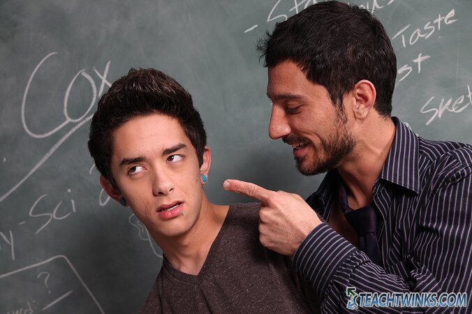 Horny student Jason Alcok confesses his boner problem to teacher Harry Cox