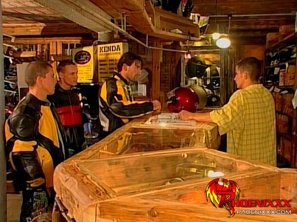 Muscle bikers Tony Magera, Ted Lauter and Soto Donovan enjoy a raw cock orgy